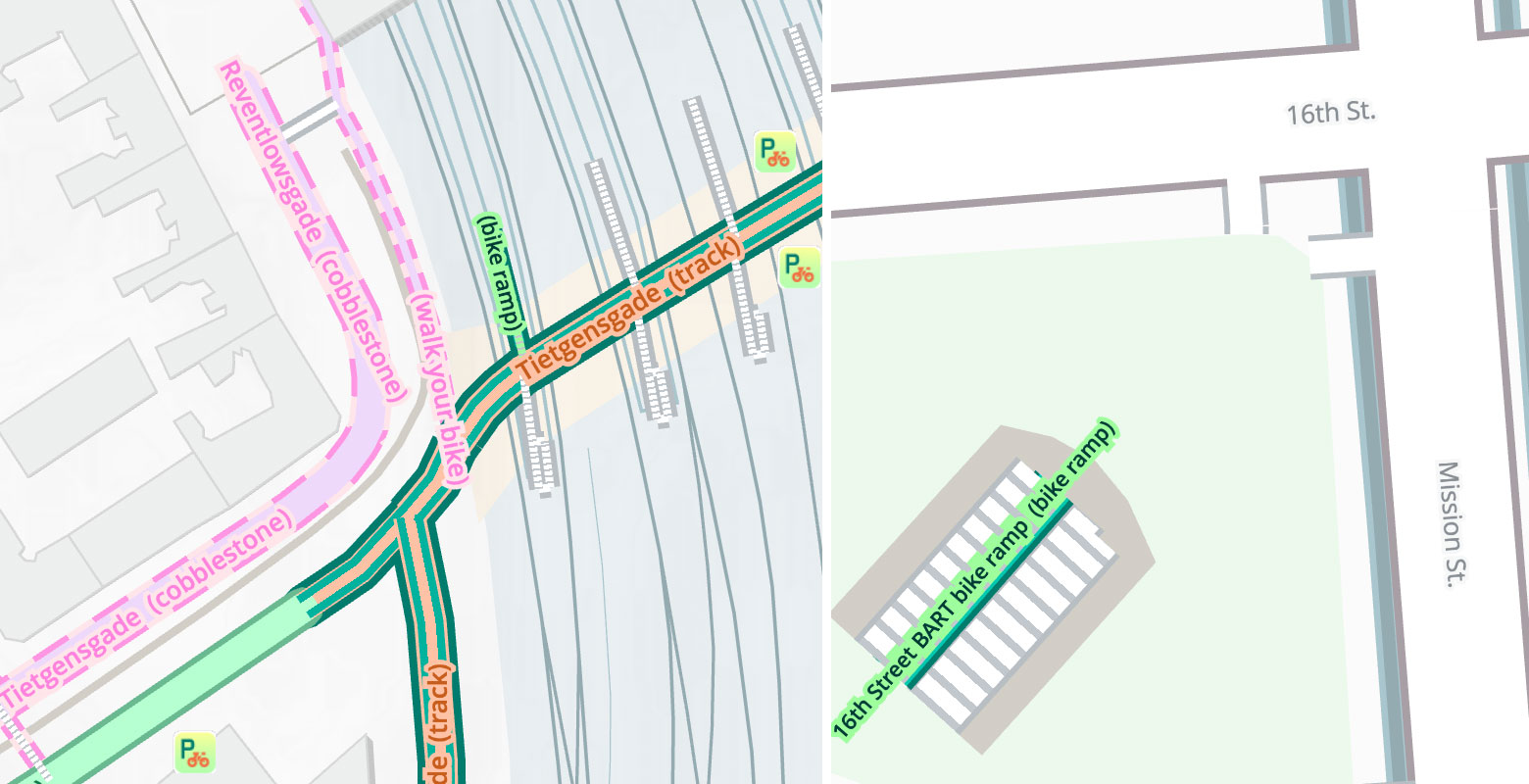 Bike ramps in Copenhagen and San Francisco