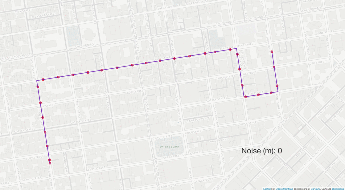 perturbed route with varying levels of gaussian noise