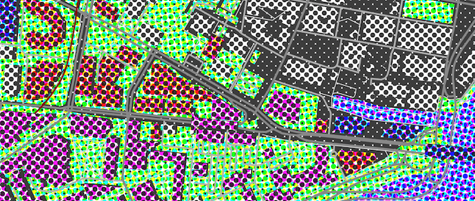 A map of Cambridge, MA with a halftone effect