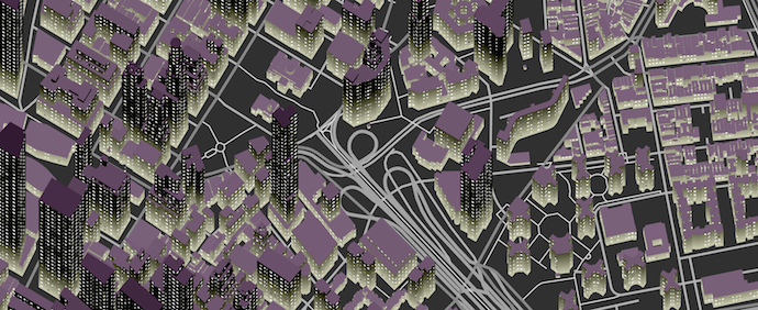 A 3D map of New York using a fancy buildings windows shader