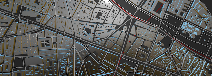 A map of Paris with a chrome shader