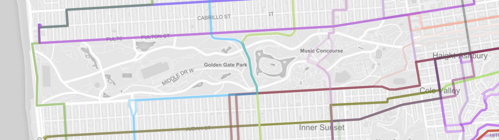 Transit routes around Golden Gate Park